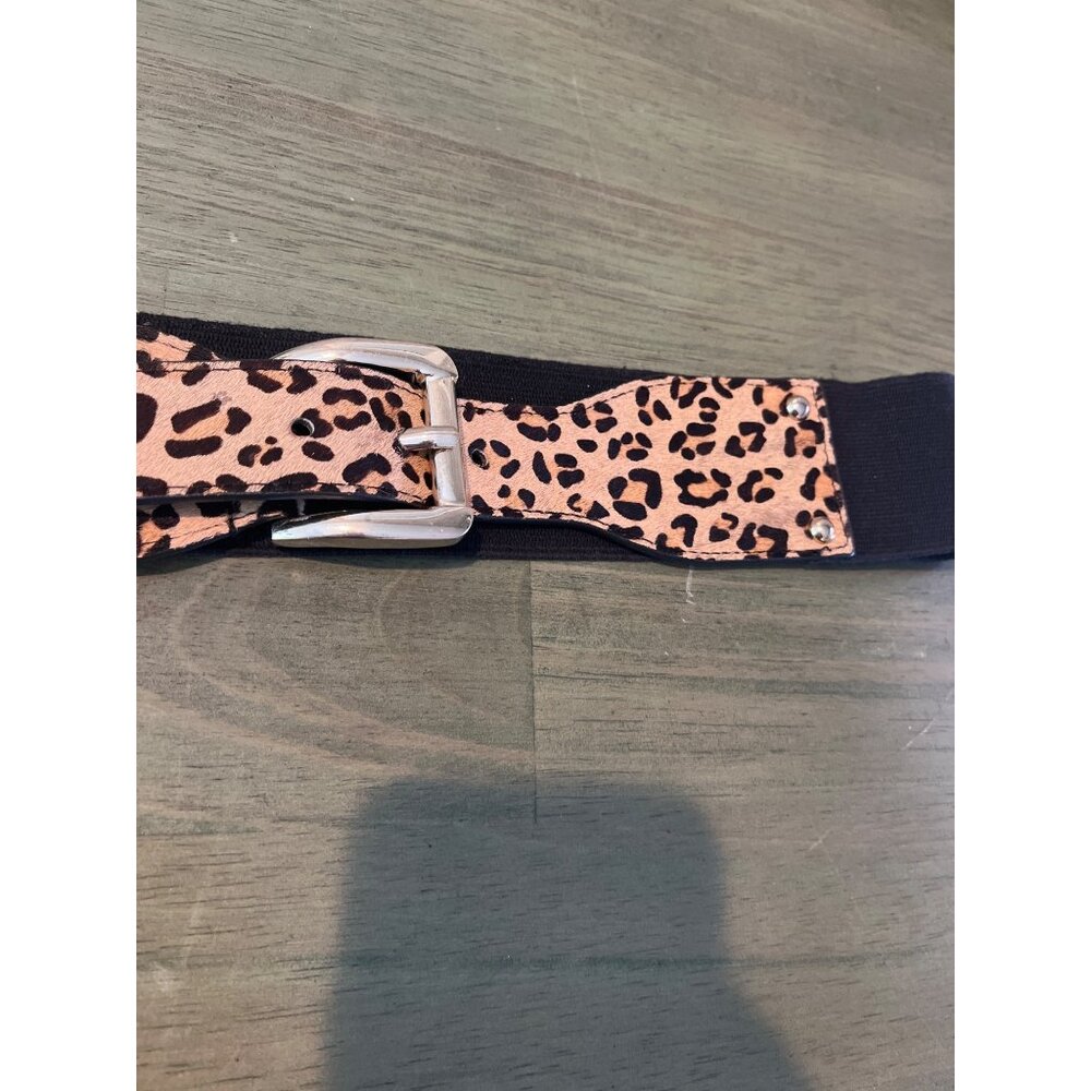 Express MA/MG Leopard Print Stretch Belt With Split Leather & Silver Buckle - Picture 2 of 5